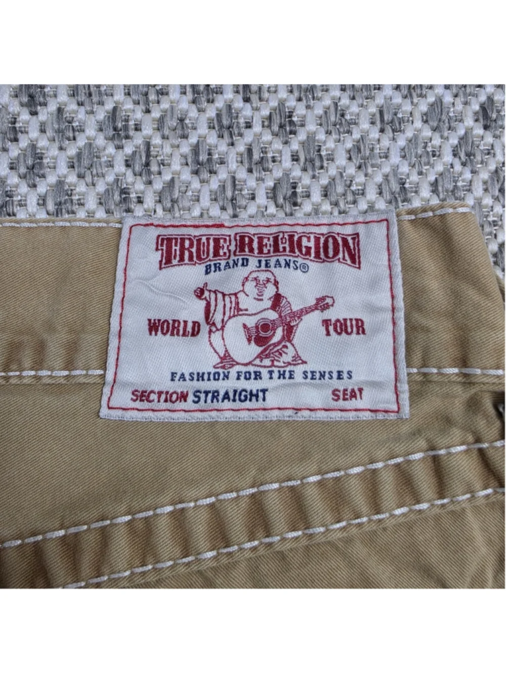 True Religion World Tour Natural Big T Straight Flap Jeans Men’s 31 Khaki Y2K